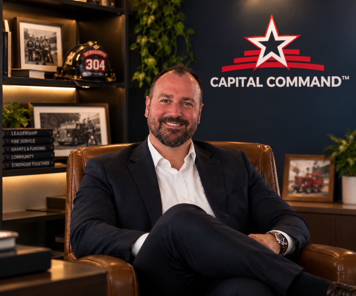 Justin Wood, Founder & CEO of Capital Command, seated in his office.